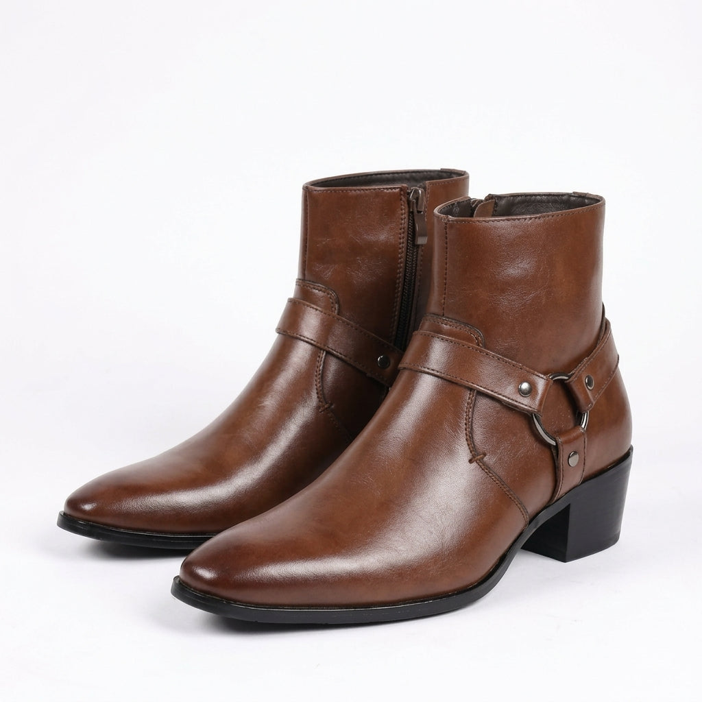 Men's Zip-Up Heeled Biker Boots
