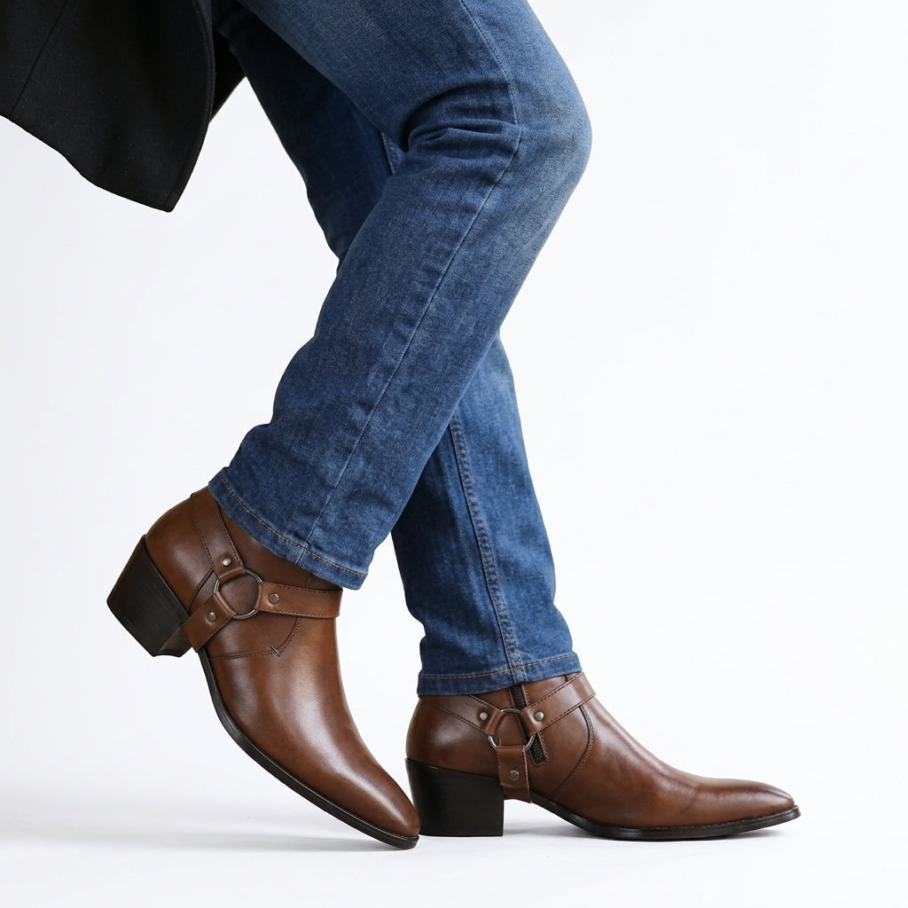 Men's Zip-Up Heeled Biker Boots