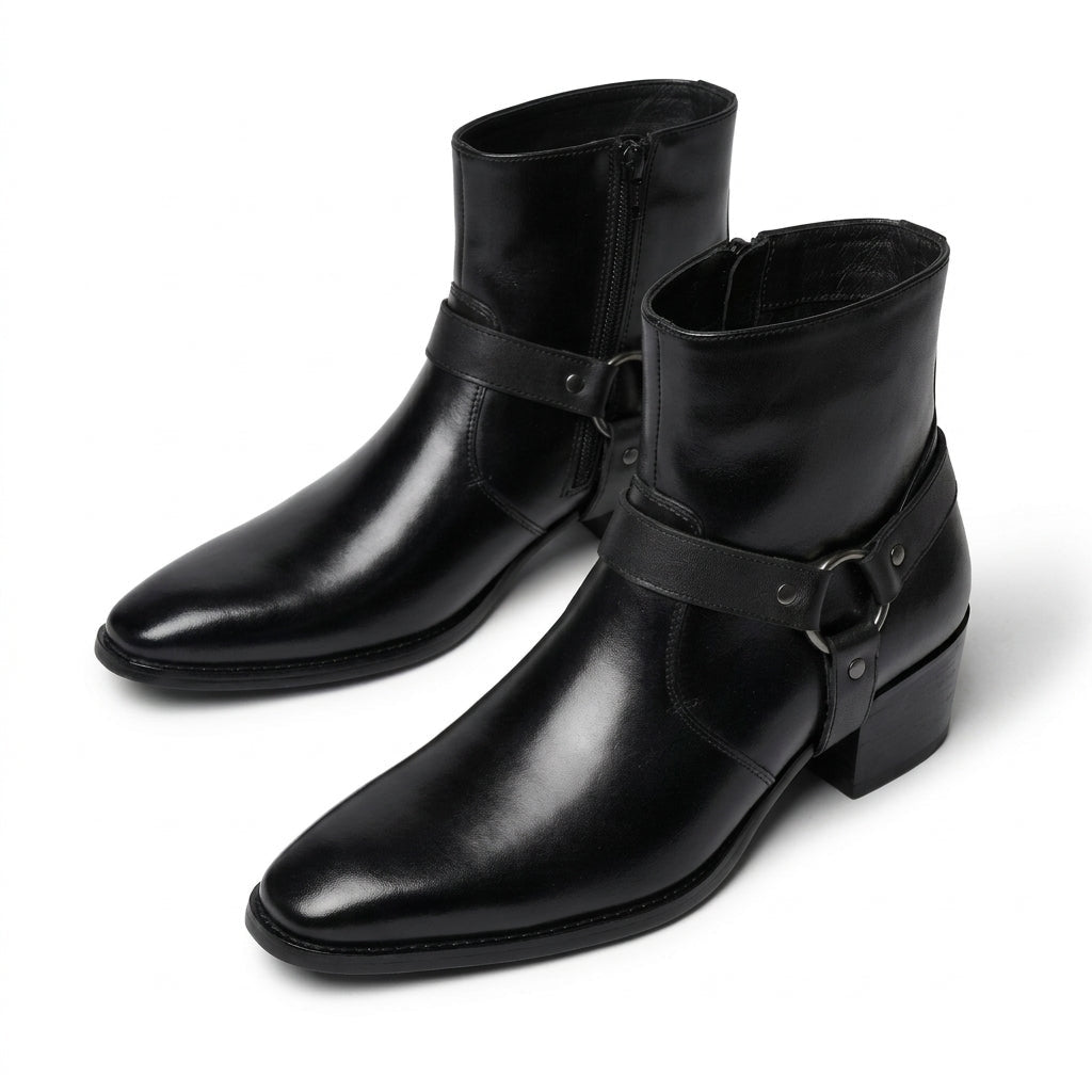 Men's Zip-Up Heeled Biker Boots