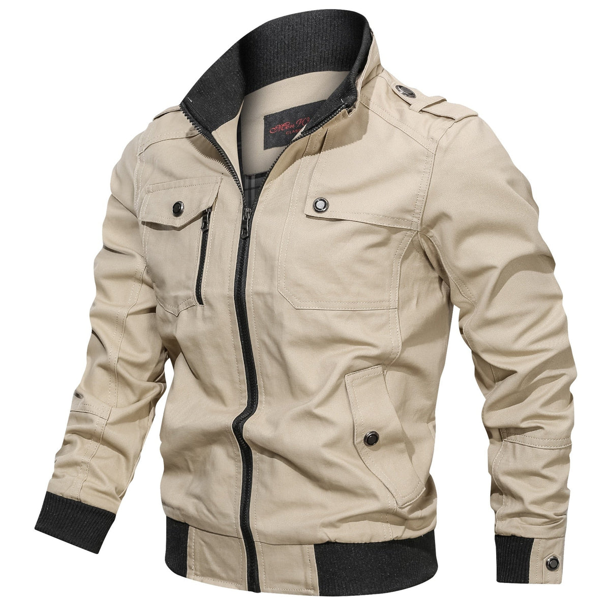 Slim Zip-Up High Collar Bomber Jacket