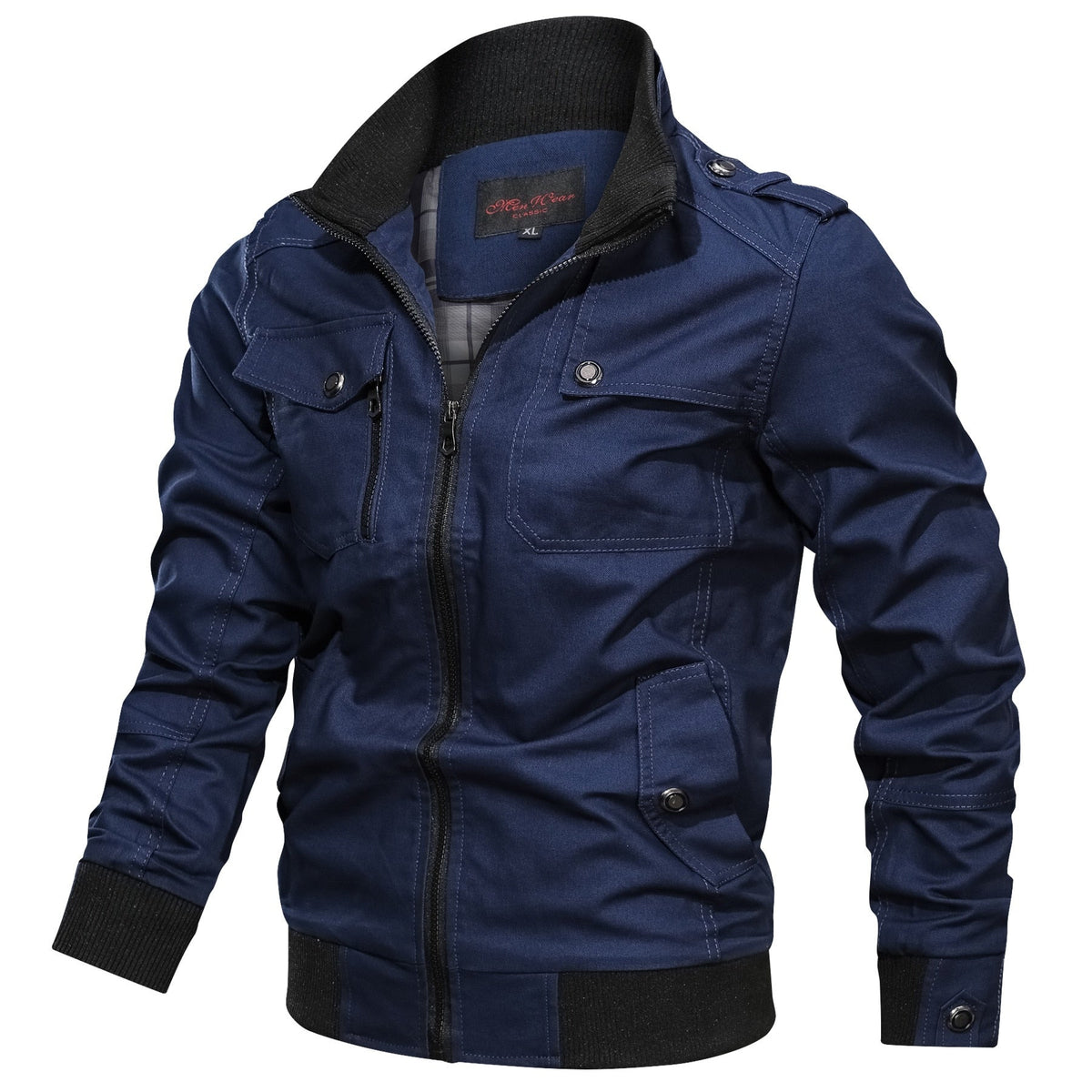 Slim Zip-Up High Collar Bomber Jacket