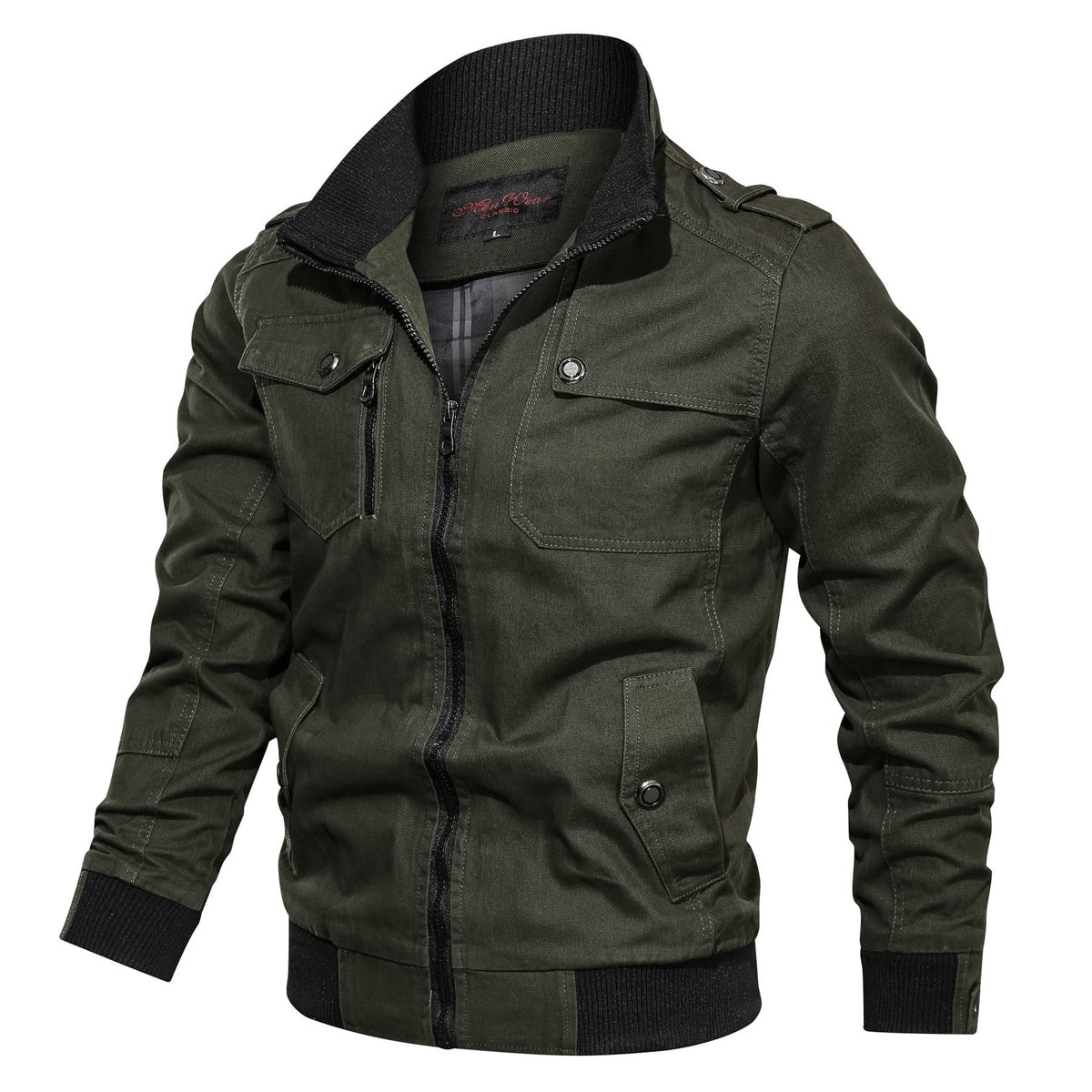 Slim Zip-Up High Collar Bomber Jacket