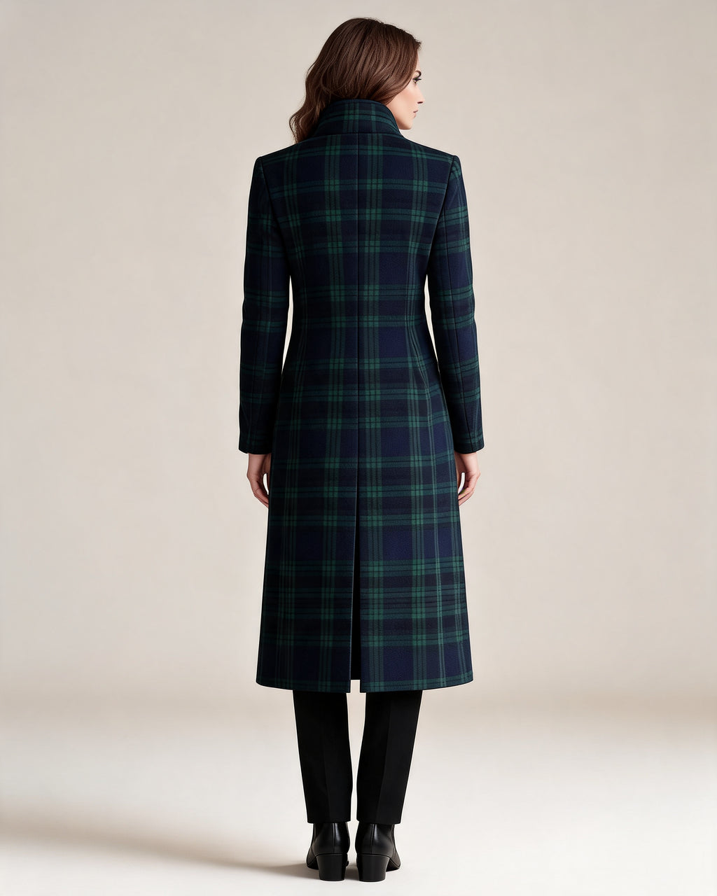Women's Button-Up Checked Long Coat