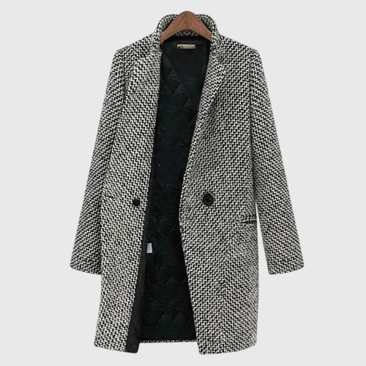Women's Button-Up Houndstooth Longline Coat