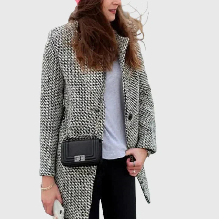 Women's Button-Up Houndstooth Longline Coat