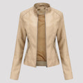 Women's Fitted High Collar Faux Leather Jacket
