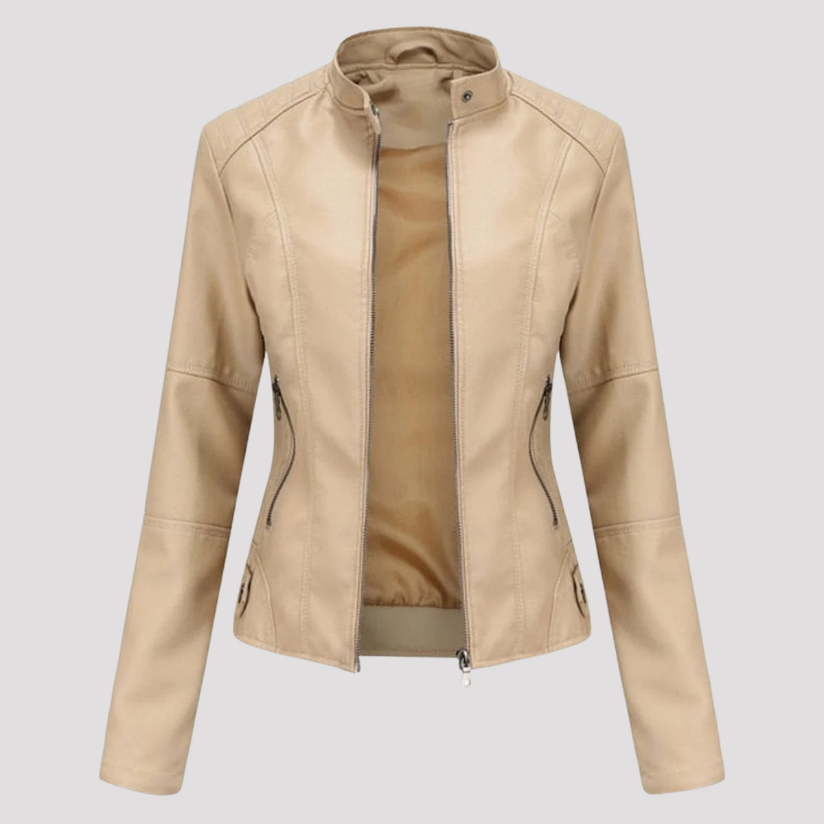 Women's Fitted High Collar Faux Leather Jacket