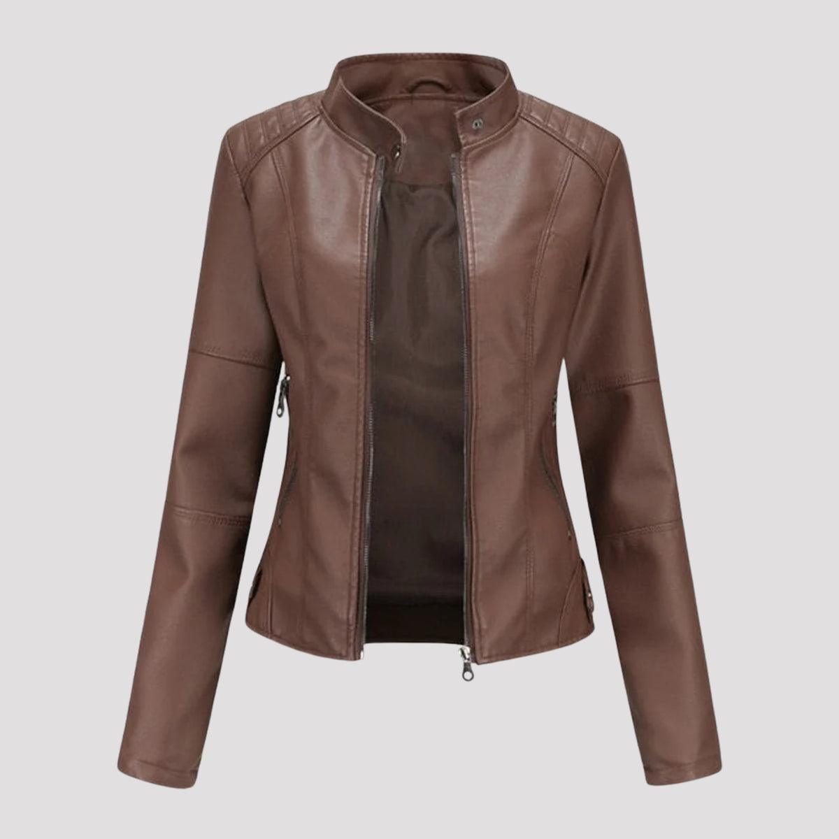 Women's Fitted High Collar Faux Leather Jacket