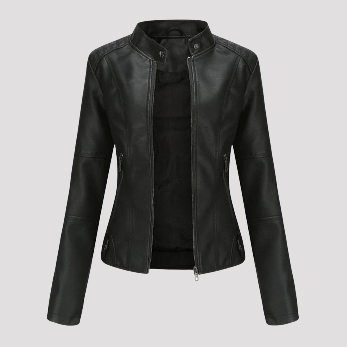 Women's Fitted High Collar Faux Leather Jacket
