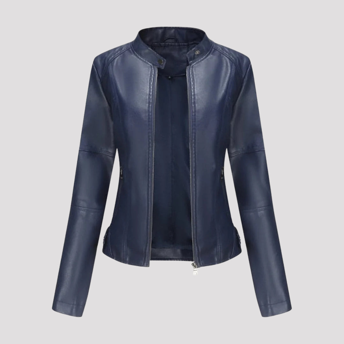 Women's Fitted High Collar Faux Leather Jacket