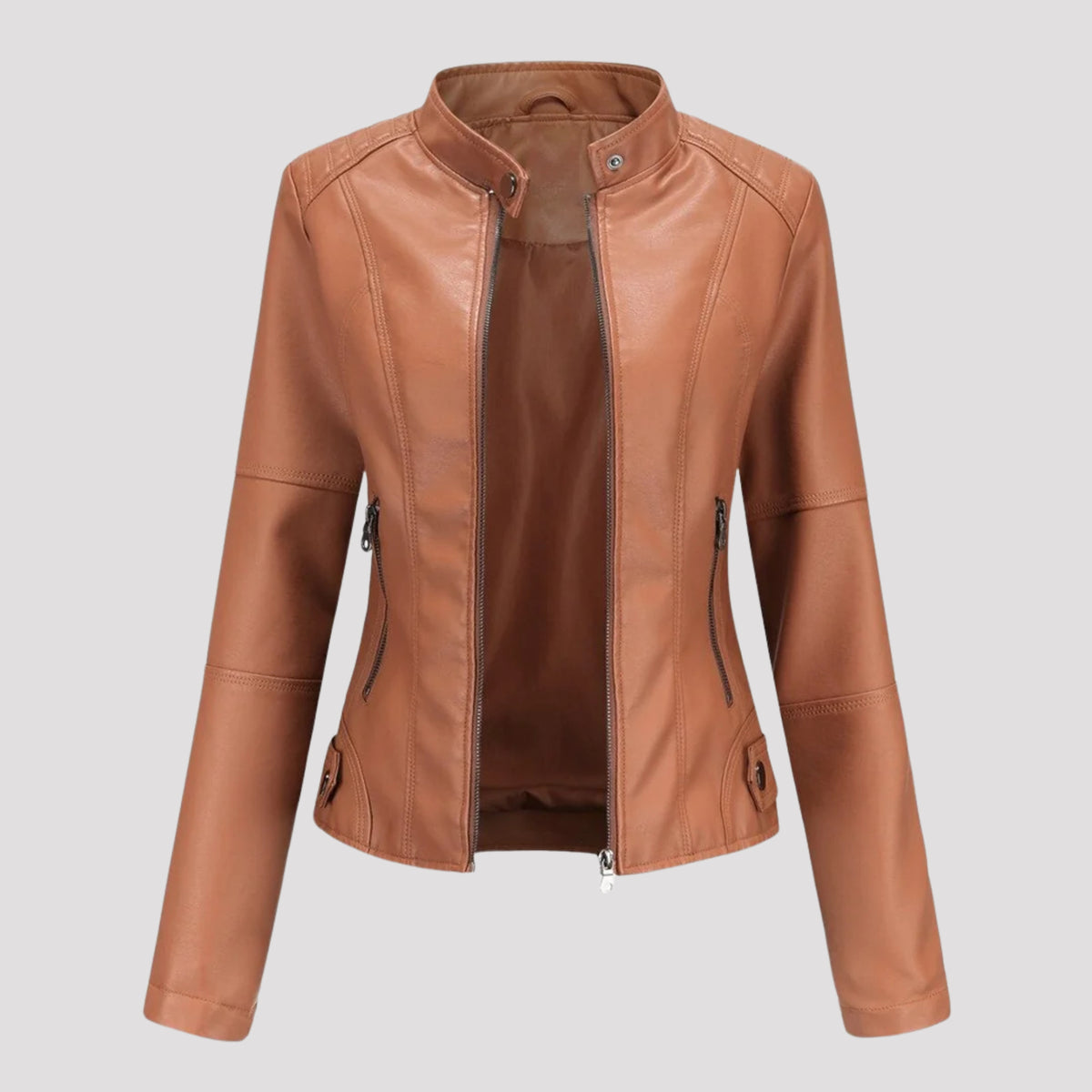 Women's Fitted High Collar Faux Leather Jacket