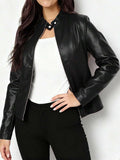 Women's High Collar Fitted Leather Jacket