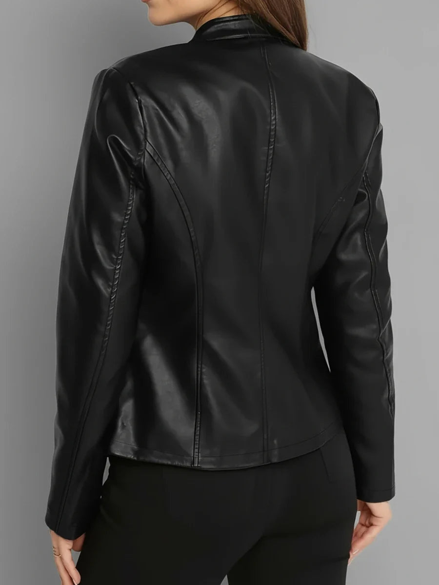 Women's High Collar Fitted Leather Jacket