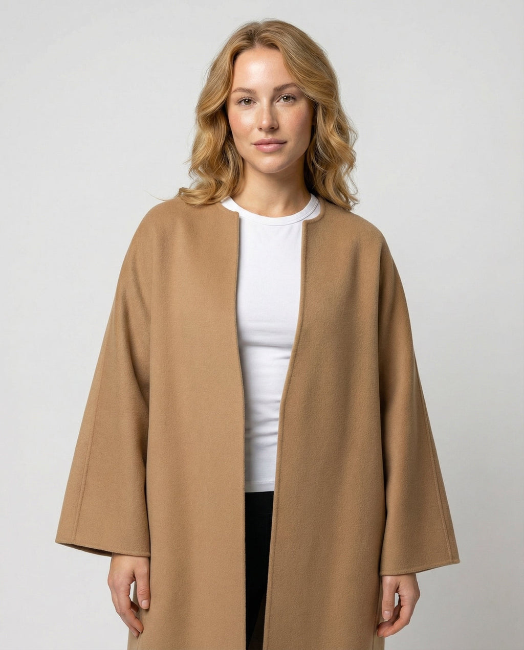 Women's Open Front Collarless Longline Coat