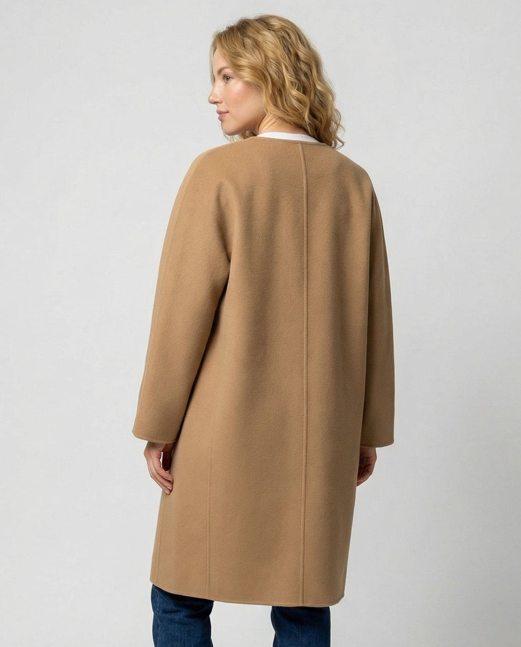 Women's Open Front Collarless Longline Coat