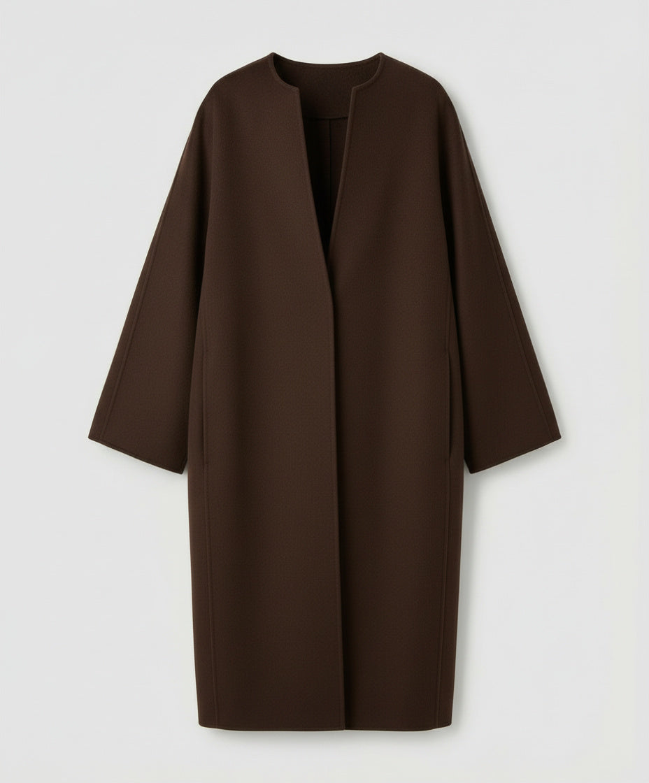 Women's Open Front Collarless Longline Coat