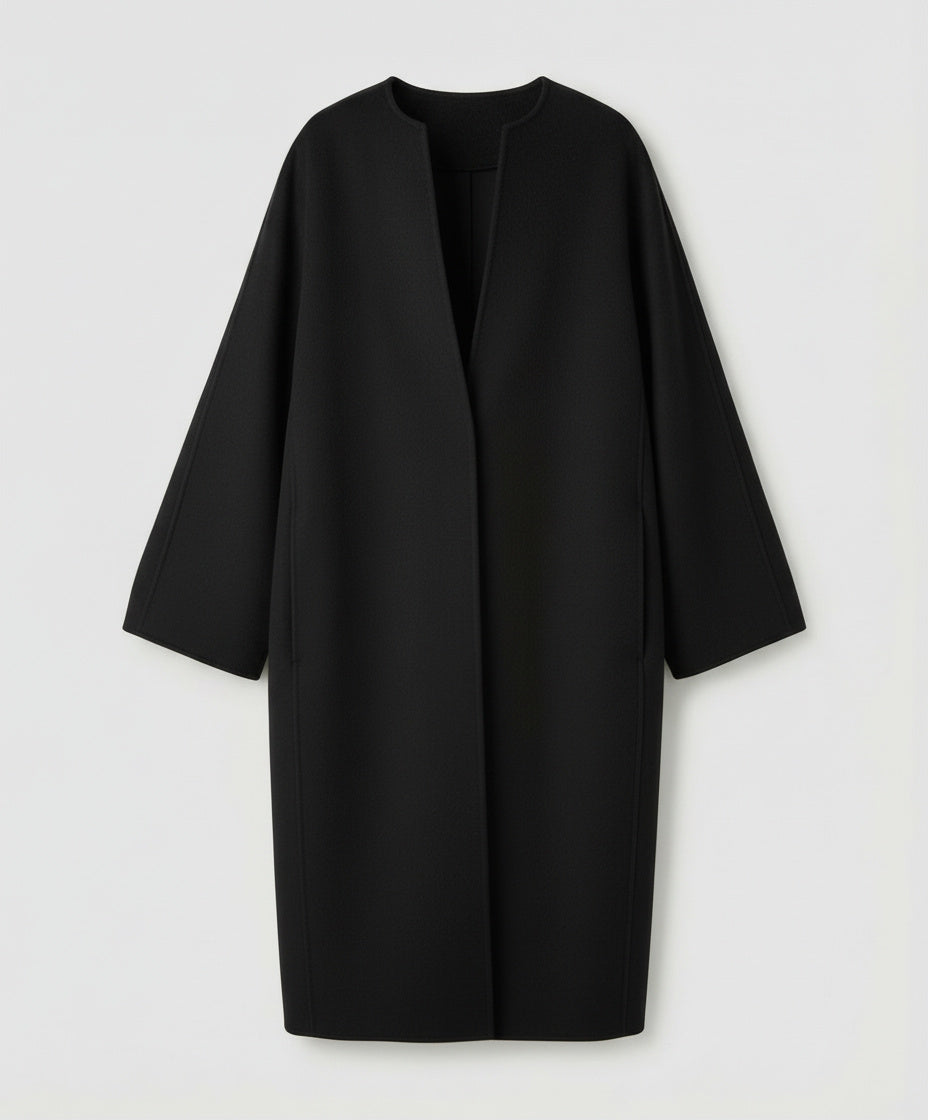 Women's Open Front Collarless Longline Coat