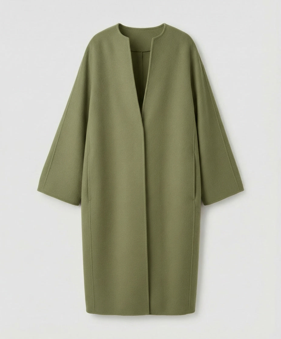 Women's Open Front Collarless Longline Coat