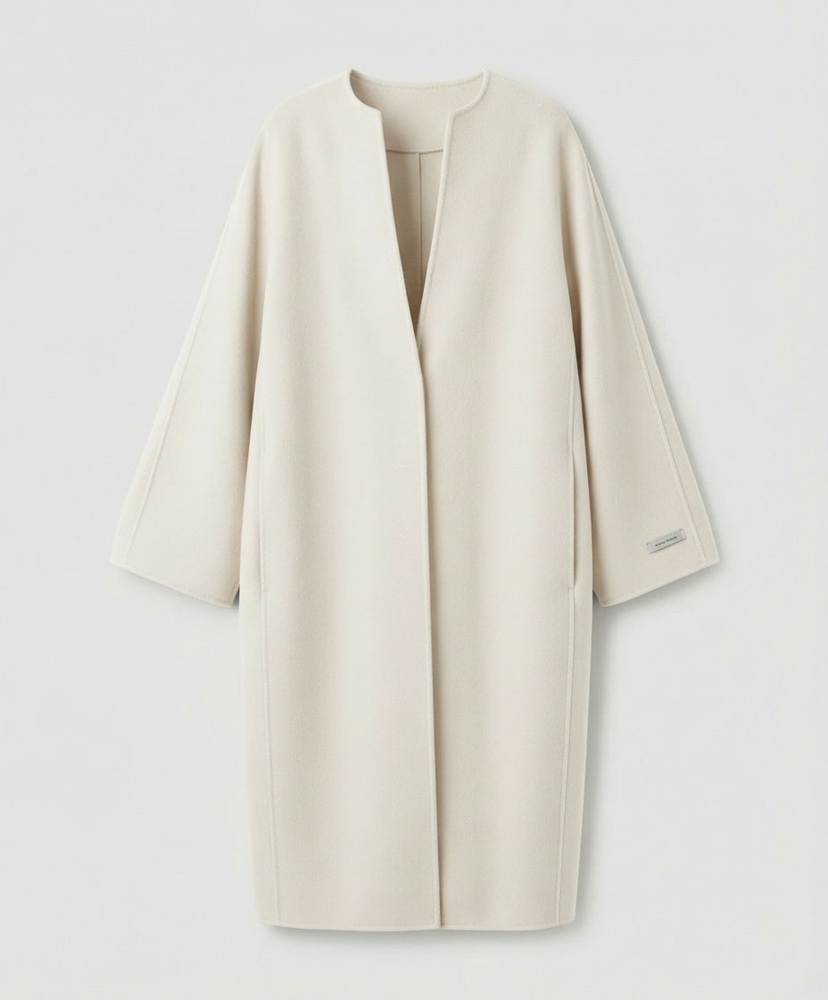 Women's Open Front Collarless Longline Coat