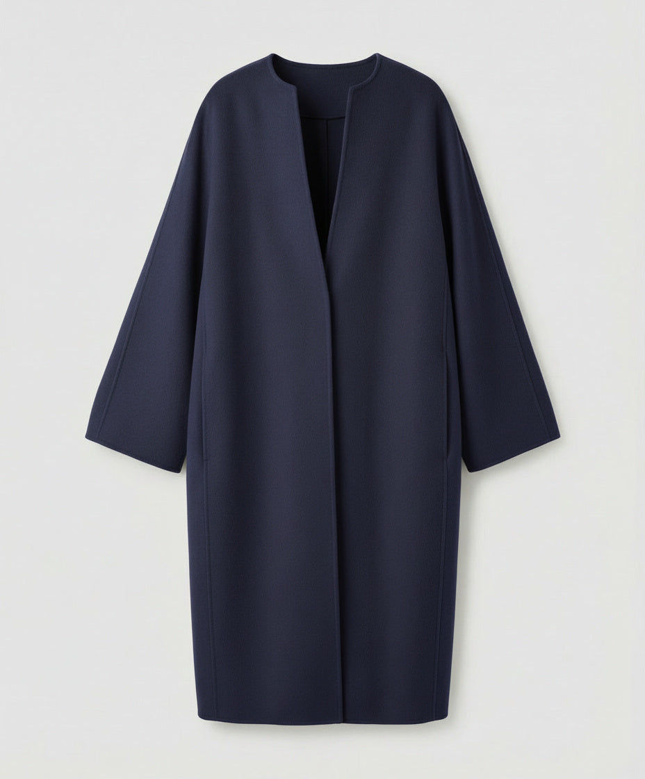 Women's Open Front Collarless Longline Coat