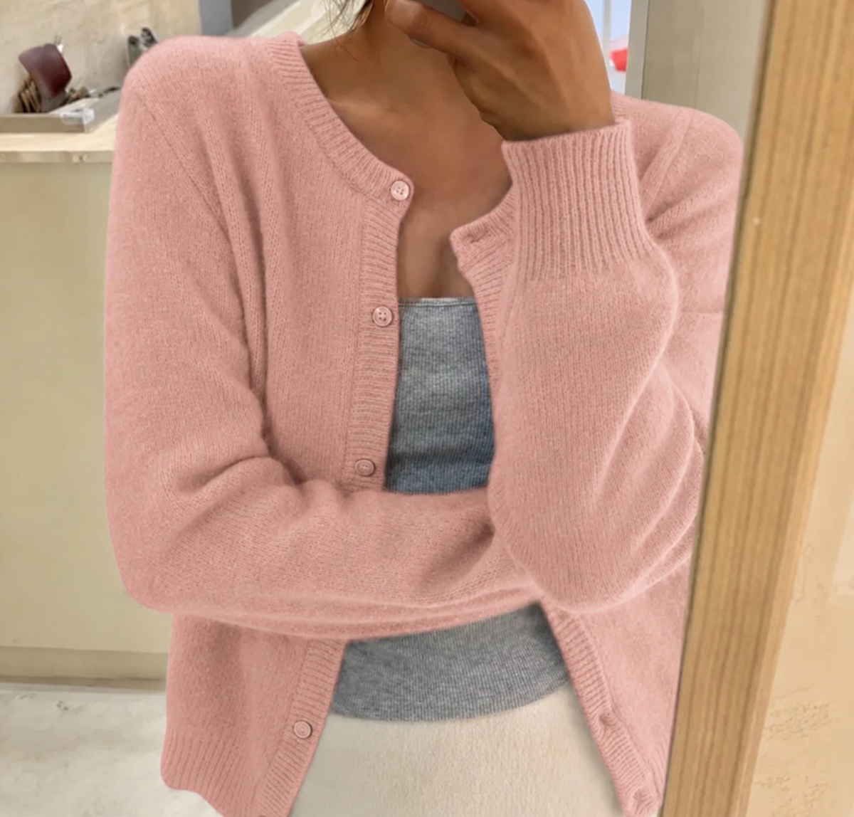 Women's Round Neck Fine Knit Fluffy Cardigan
