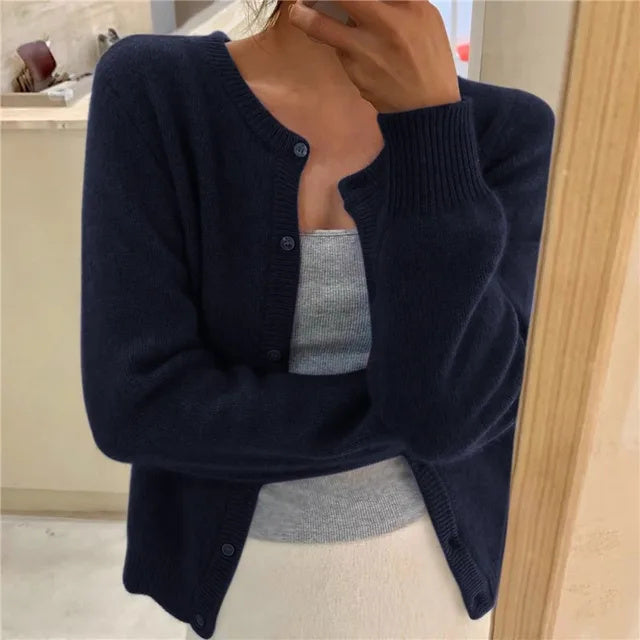 Women's Round Neck Fine Knit Fluffy Cardigan